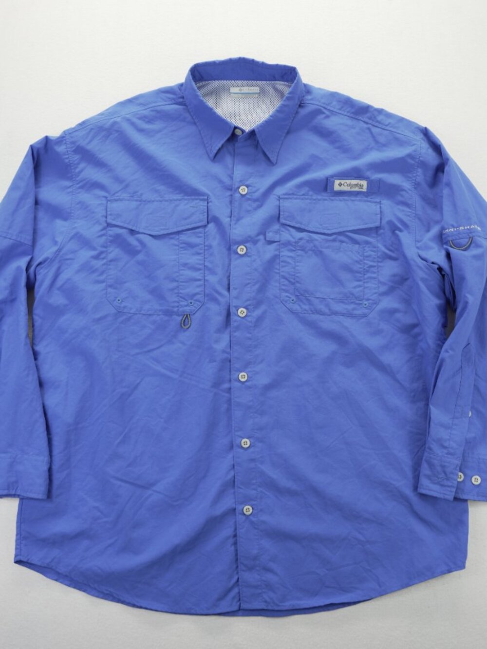 Columbia PFG Shirt Mens L Blue 100% Polyester Omni Shade Vented Fishing Ocean - Picture 2 of 10